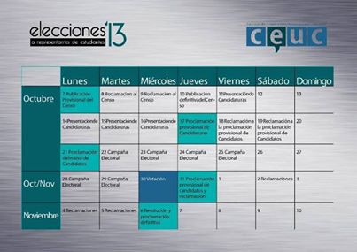 Calendario de las elecciones estudiantiles 2013